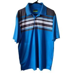 PGA Tour Pro Series US L Blue Striped Polo Short Sleeve Shirt Golf